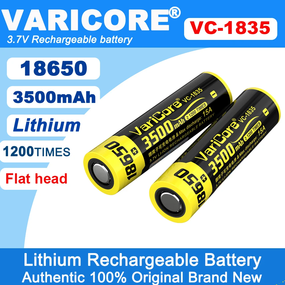 

VariCore 3.7V 3500mAh 18650 Lithium Rechargeable Battery 15A discharge for Flashlight Headlight Portable Power Bank