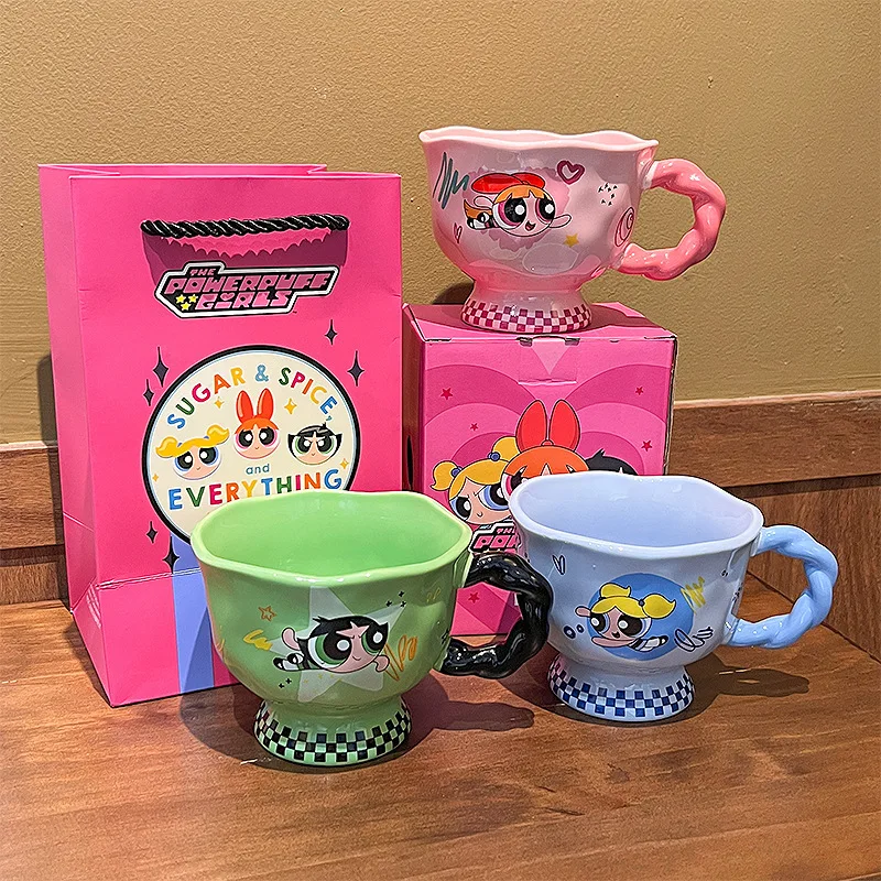 Anime The Powerpuff Girls Porcelain Cup Cartoon Cute Student Portable Home Milk Coffee Cup for Female Office Kawaii Kids Gift