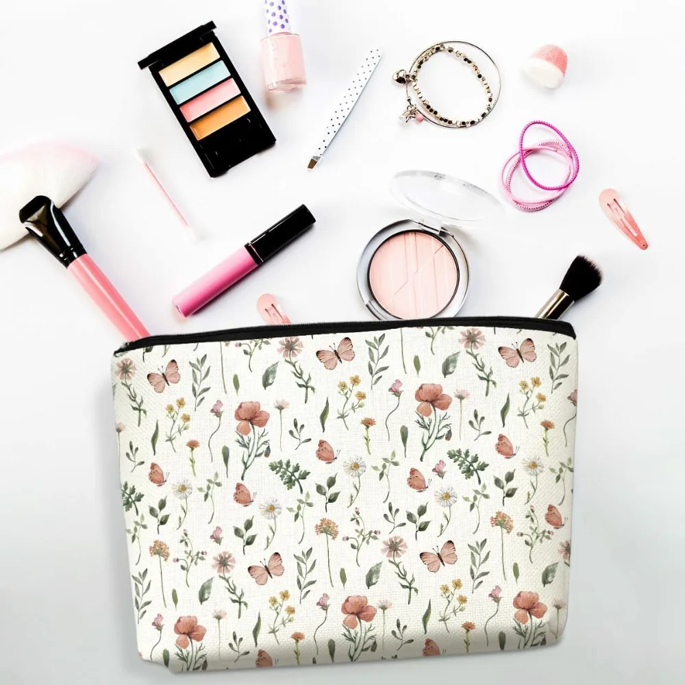 Floral Botanical Makeup Bag: Aesthetic Travel Organizer for Women and Girls, Perfect for Friendship Gifts and Celebrations