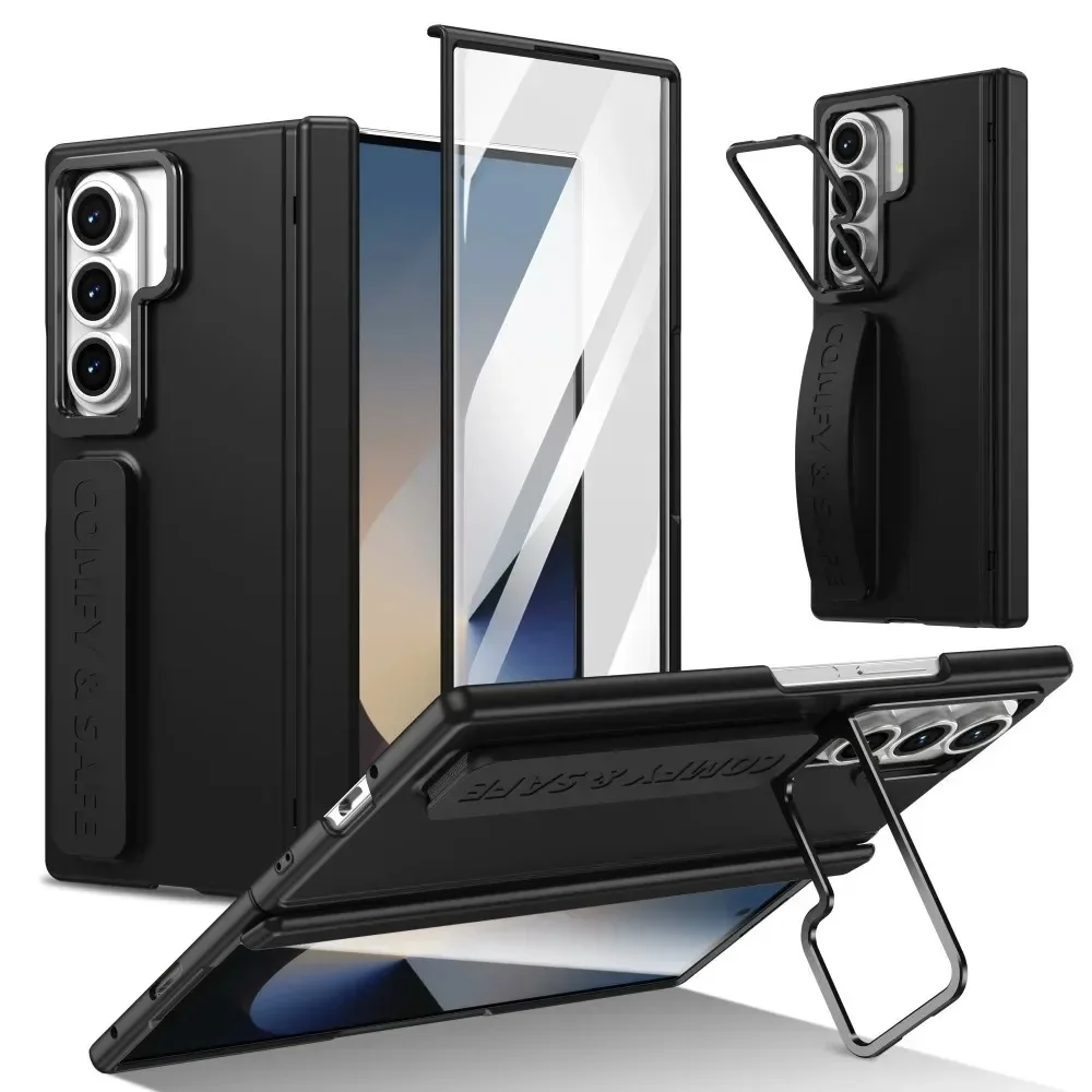 

Invisible Kickstand Phone Case for Samsung Galaxy Z Fold 7 6 5 4 3 Spring Wristband Built Screen Shockproof Back Protect Cover