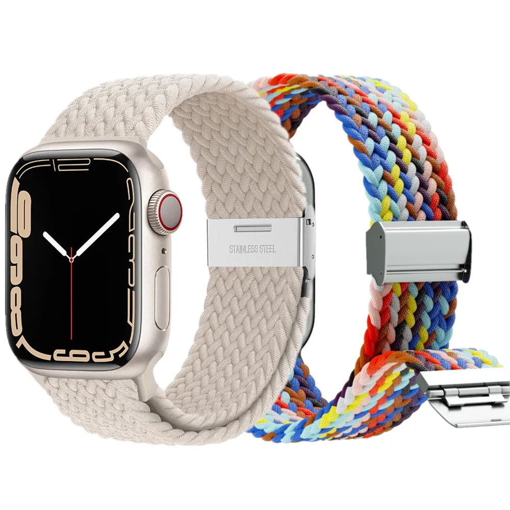 Correa trenzada para Apple Watch, banda de nailon tejido para iWatch Series Ultra 9 8 7 SE 6 5 4 3 2, 38/40/41/42/44/45/49mm