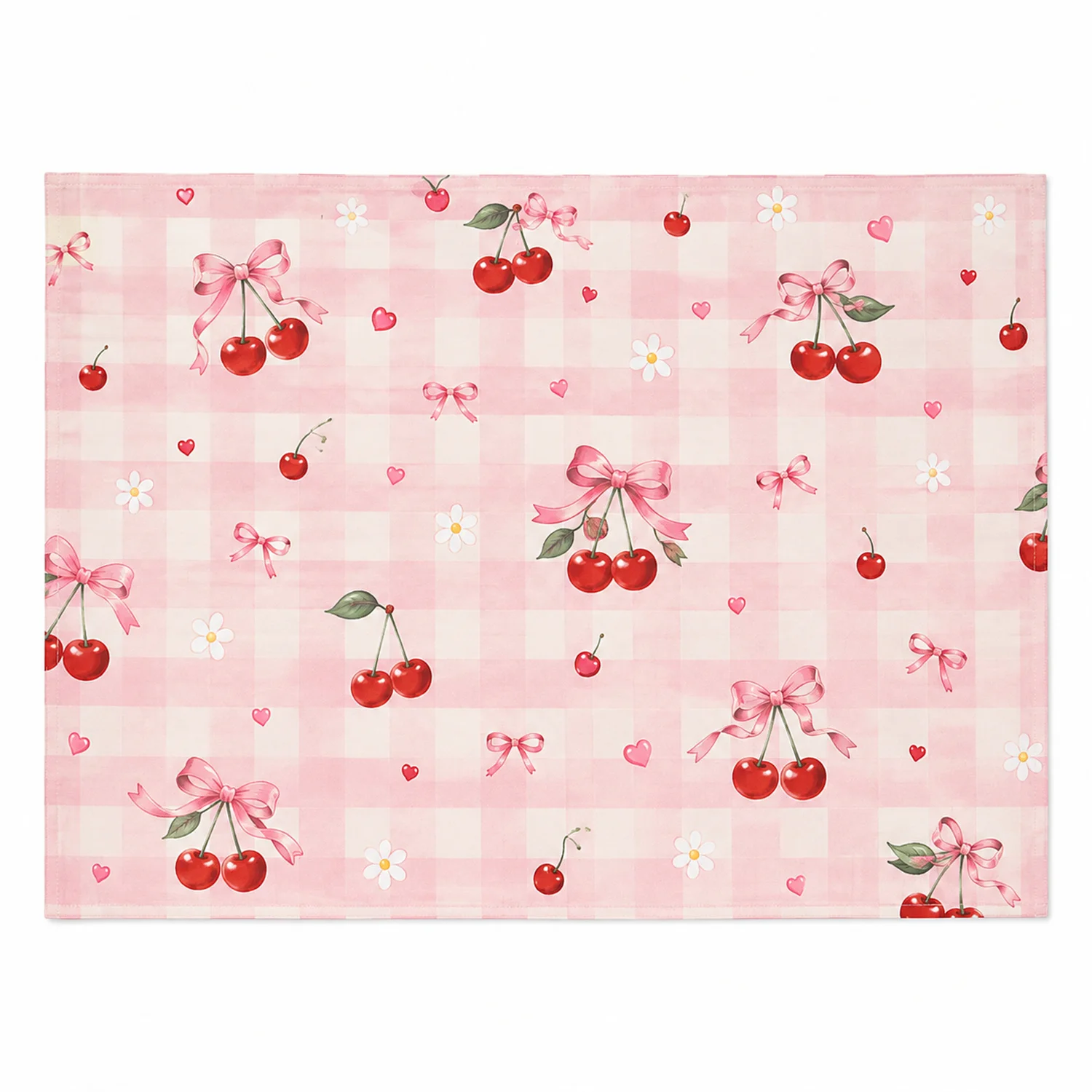 Pink Cherry Bow Gingham Tablecloth Cute Daisy Heart Print Dining Table Cover Kitchen Party Picnic Wedding Home Decor