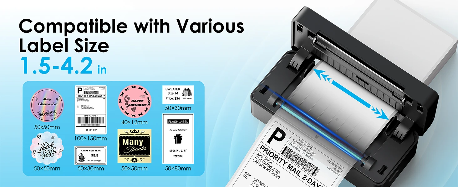 Thermal Shipping Label Printer, 4x6 Bluetooth Label Printer for Small Business and Home, Supports iPhone, Android, Windows, Mac, Chromebook