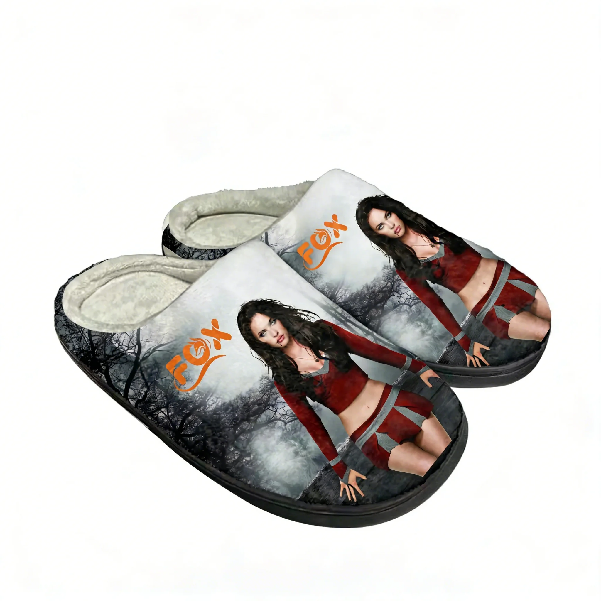 

Теплые домашние тапочки Megan Fox для мужчин и женщин, плюшевые, хлопковые, на заказ, для спальни, повседневные, термоизолирующие, с индивидуальным дизайном