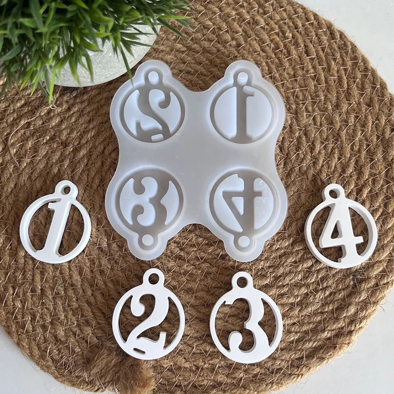 Round Tag Gypsum Plaster Molds Christmas Variant Digital 1/2/3/4 Hanging Ornaments Silicone Mold Xmas Tree Label Concrete Mould