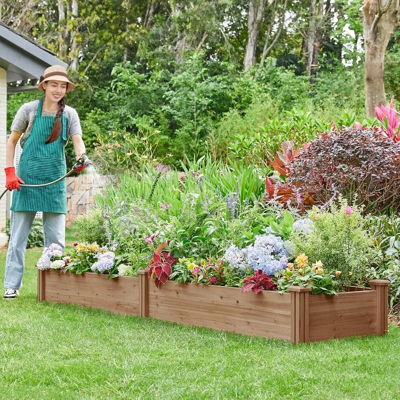 8x2ft Wooden Horticulture Raised Garden Bed Divisible Elevated Planting Planter Box for Flowers