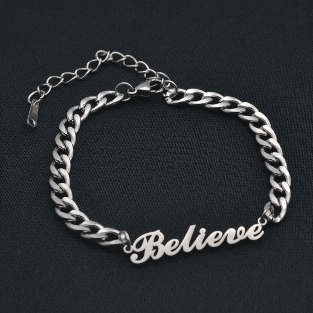 

Custom Name Fashion Stainless Steel Cutting Font Bracelet Personalized Cuban Chain Jewelry Boyfriend Girlfriend Birthday Gift