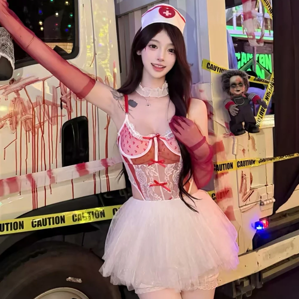 Seksowny strój na Halloween lub zestaw spódnicy, modny damski model 2025, nowość, materiał poliestrowy, sukienka na ramiączkach dla kobiet.