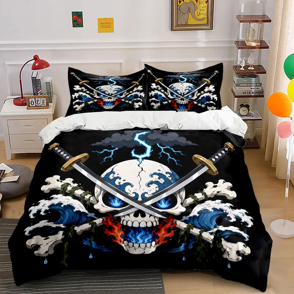 Skull Pattern Unique Quilt Cover Design Print Bedding Set 1 Duvet Cover 2 Pillowcases for Adult and Children Luxury Gift