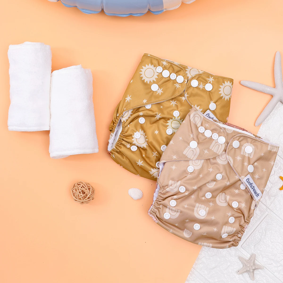 

Комплект из 2 многоразовых тканевых подгузников для малышей с 2 вкладышами из микрофибры, из переработанной ткани, моющиеся, многоразовые, подходят для детей весом 3-15 кг