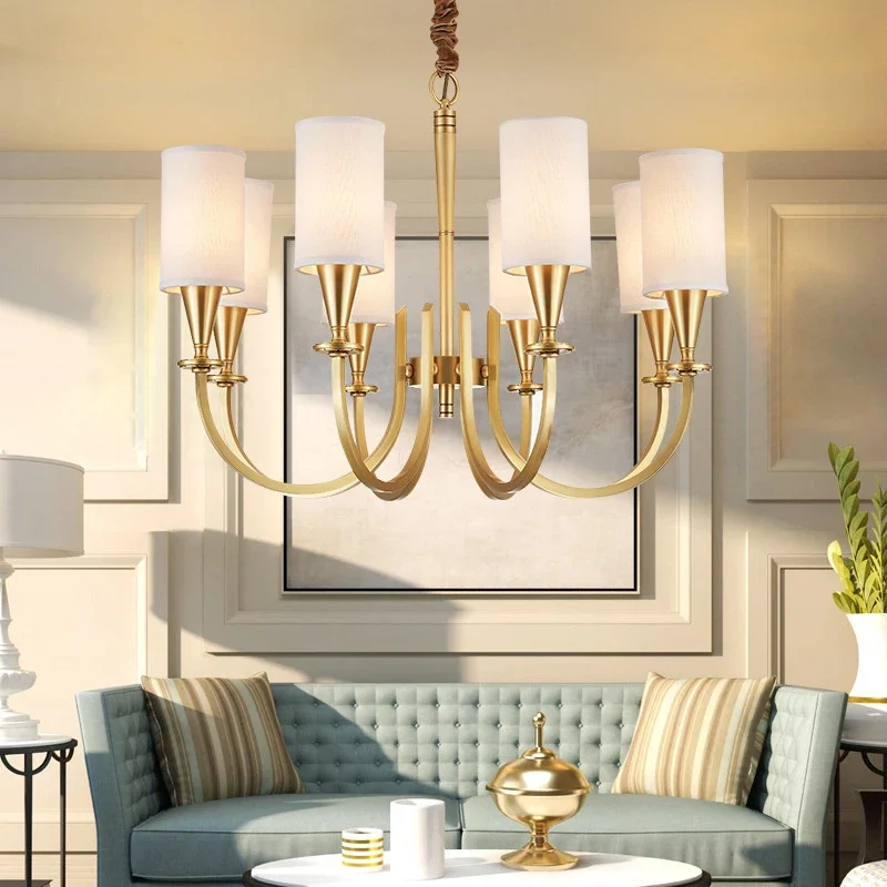 AOSONG  American Brass Pendent Lamp Luxurious Living Room Restaurant Bedroom Retro Hotel Villa Chandelier