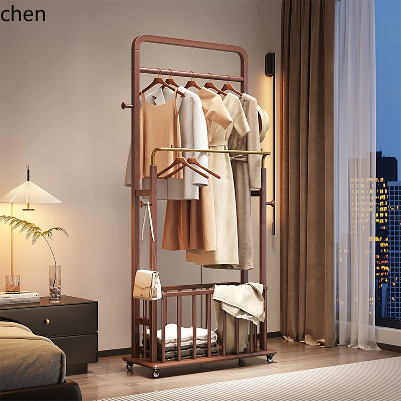 PYH Bedroom Floor-standing Clothes Rack Household Solid Wood Coat Rack Simple Storage Rack for Room