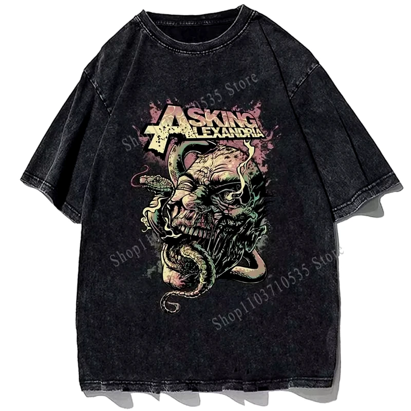 ASKING ALEXANDRIA Gothic Printed T-shirt Many-eyed Devil Graphic T Shirt Fashion Cotton Vintage Wahed Loose Oversized Men Tees