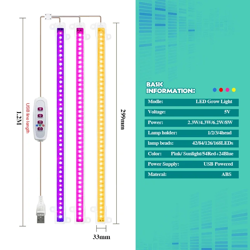Imagem -03 - Led Grow Bar Light para Plantas Espectro Completo Phyto Lamp para Mudas Legumes Flor Lâmpada Crescente com Estufa Usb 5v 30cm