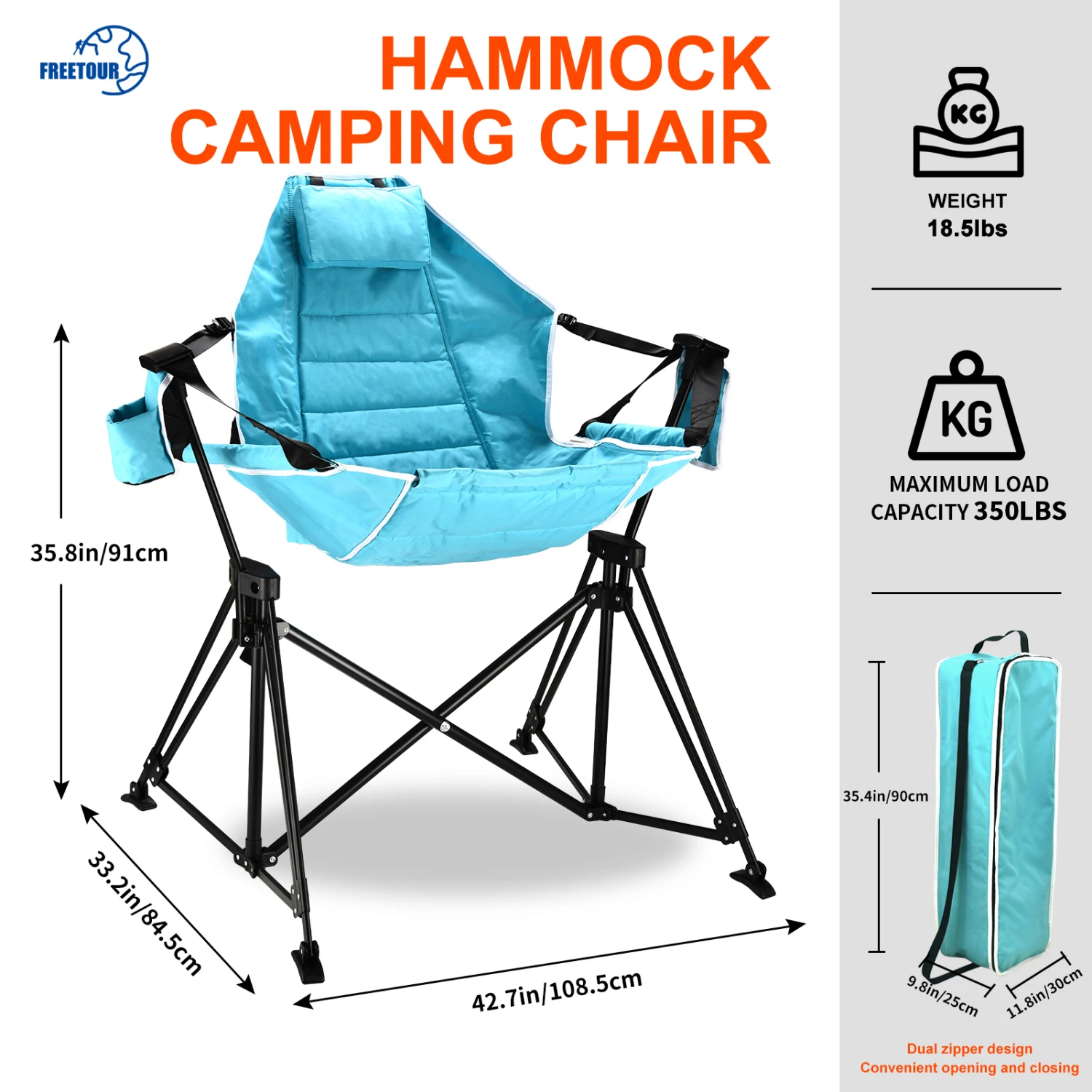 

Hammock Camping Chair 350 lbs Foldable Portable Rocking Chair Outdoor Swing Camp Stand Lawn Garden Hanging