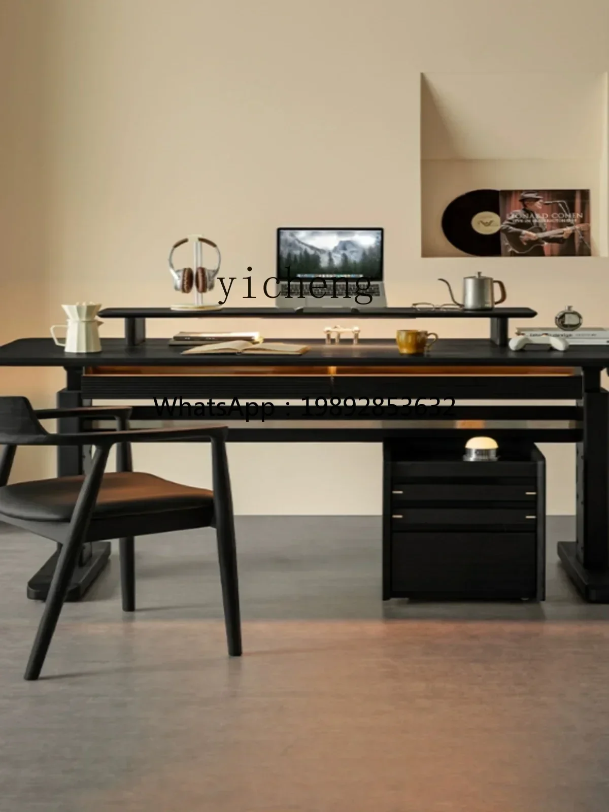 

G1 Solid Wood Lifting Table Light Luxury Minimalist Study Writing Desk Black Smart Desk