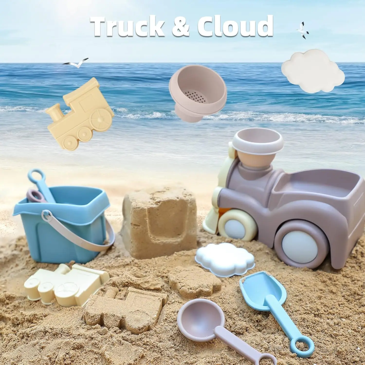 Children\'s beach truck toys Children\'s beach bucket shovel funnel rake Sand castle Sand toys Princess tea set model gift