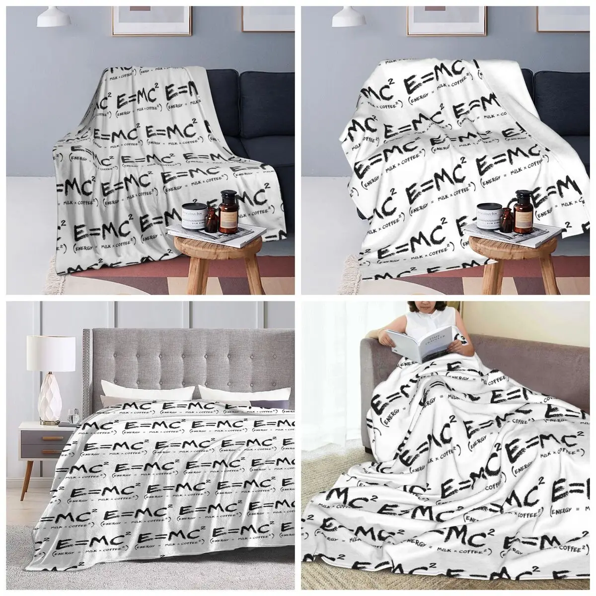 Science E = MC2 Energy Milk Coffee Physics Math Blankets Soft Warm Flannel Throw Blanket Bedspread for Bed Travel Home Sofa