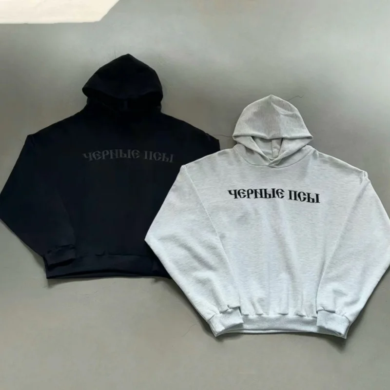 

Fashion Black Grey Thin Fleece Kanye Hooded Sweatshirt Letter Print Men's Women's Sweatshirt Short Casual Pullovers