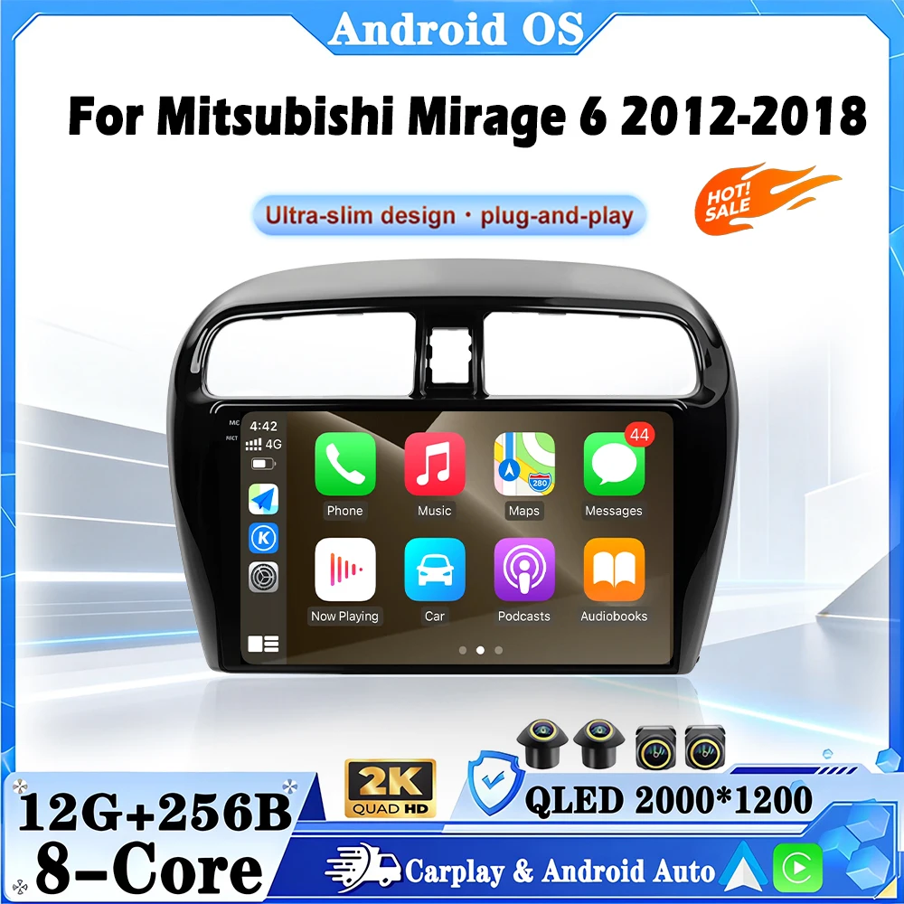 9 inch For Mitsubishi Mirage 6 2012-2018 Multimedia GPS Autoradio Player Wireless Carplay Android Auto Car Radio Android 16