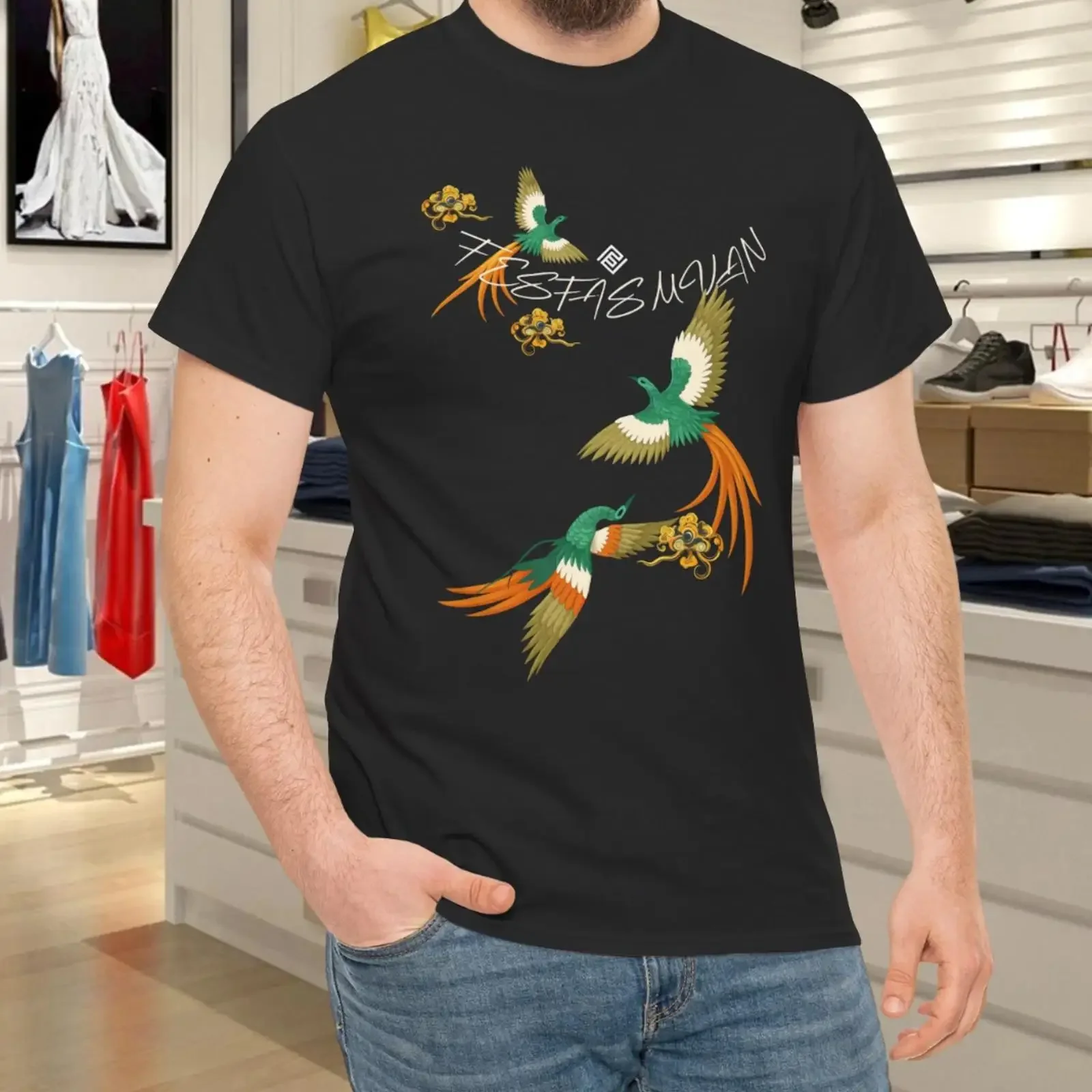 Phoenix Bird Art T Shirt Oriental Decorative Mythical Birds Image 1 of 4 vintage Washed Soft Stretched graphic designer clothes