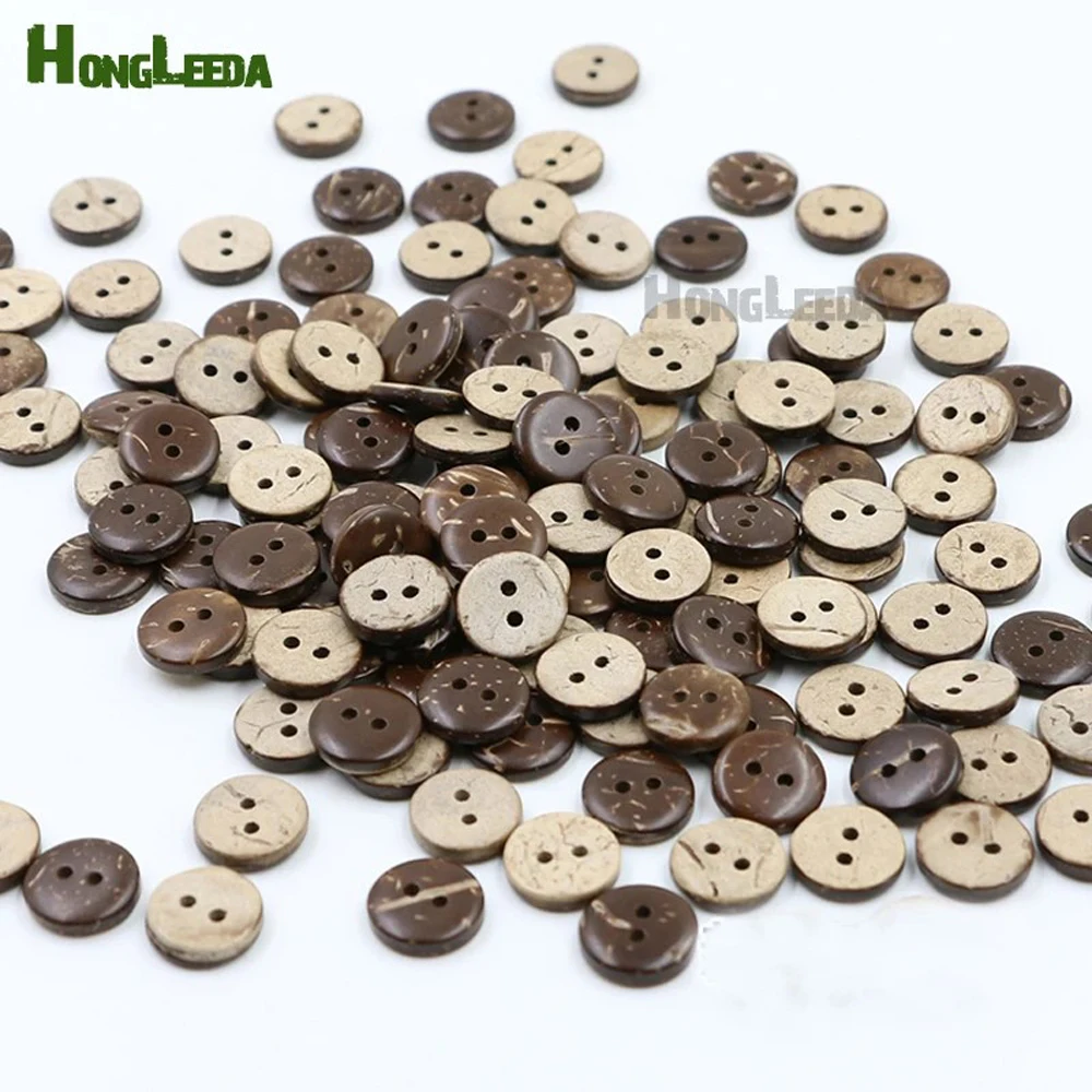 300pcs Natural Coconut Buttons 2-Hole Round Flatback Sewing on Button 9mm/10mm/11.5mm/12.5mm/15mm for Crafting and DIY Projects