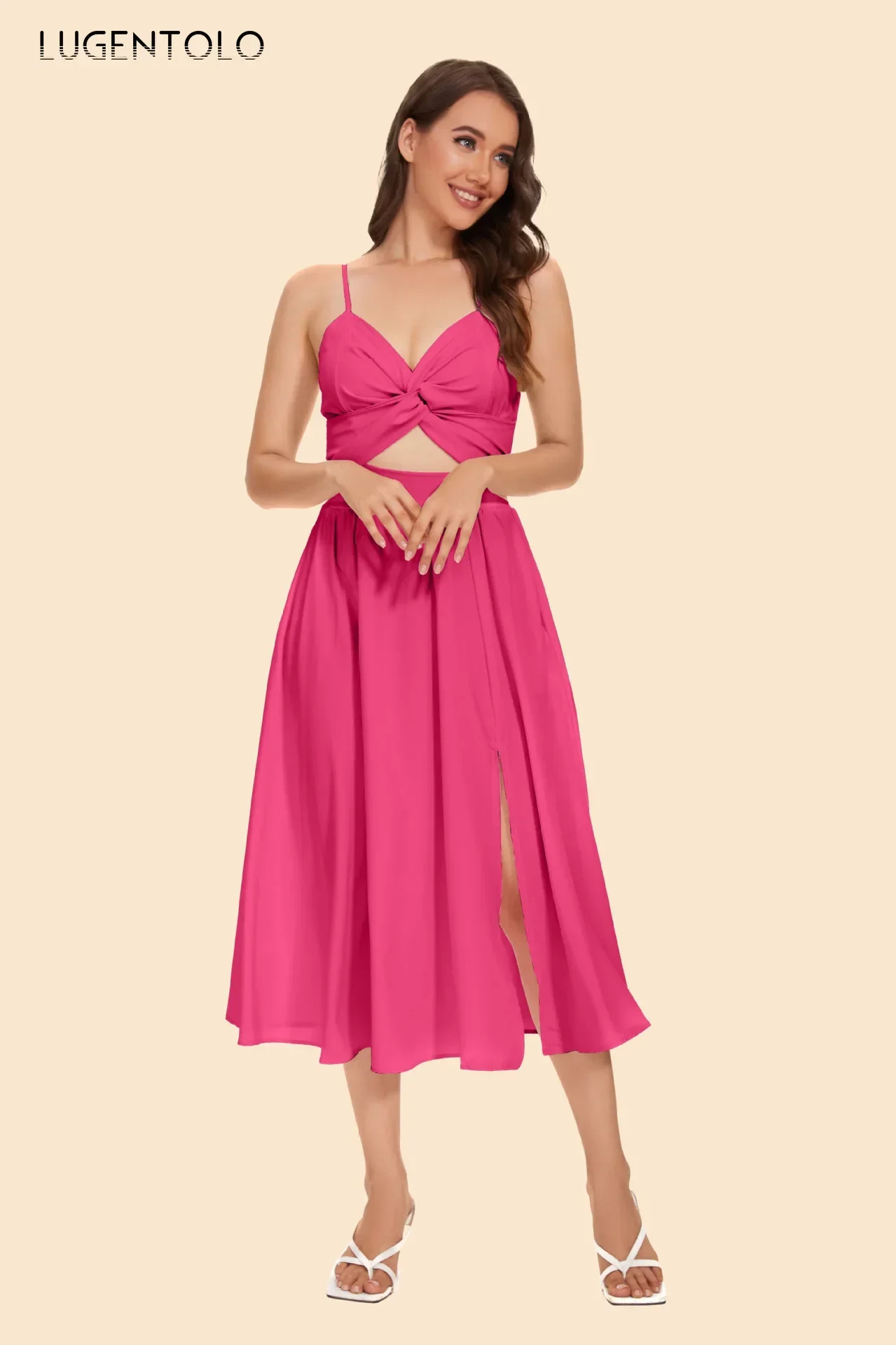 Robe d'été Sexy pour femmes, douce, bretelles solides, sans manches, mode, coupe basse, taille ouverte, grande balançoire, robes Empire