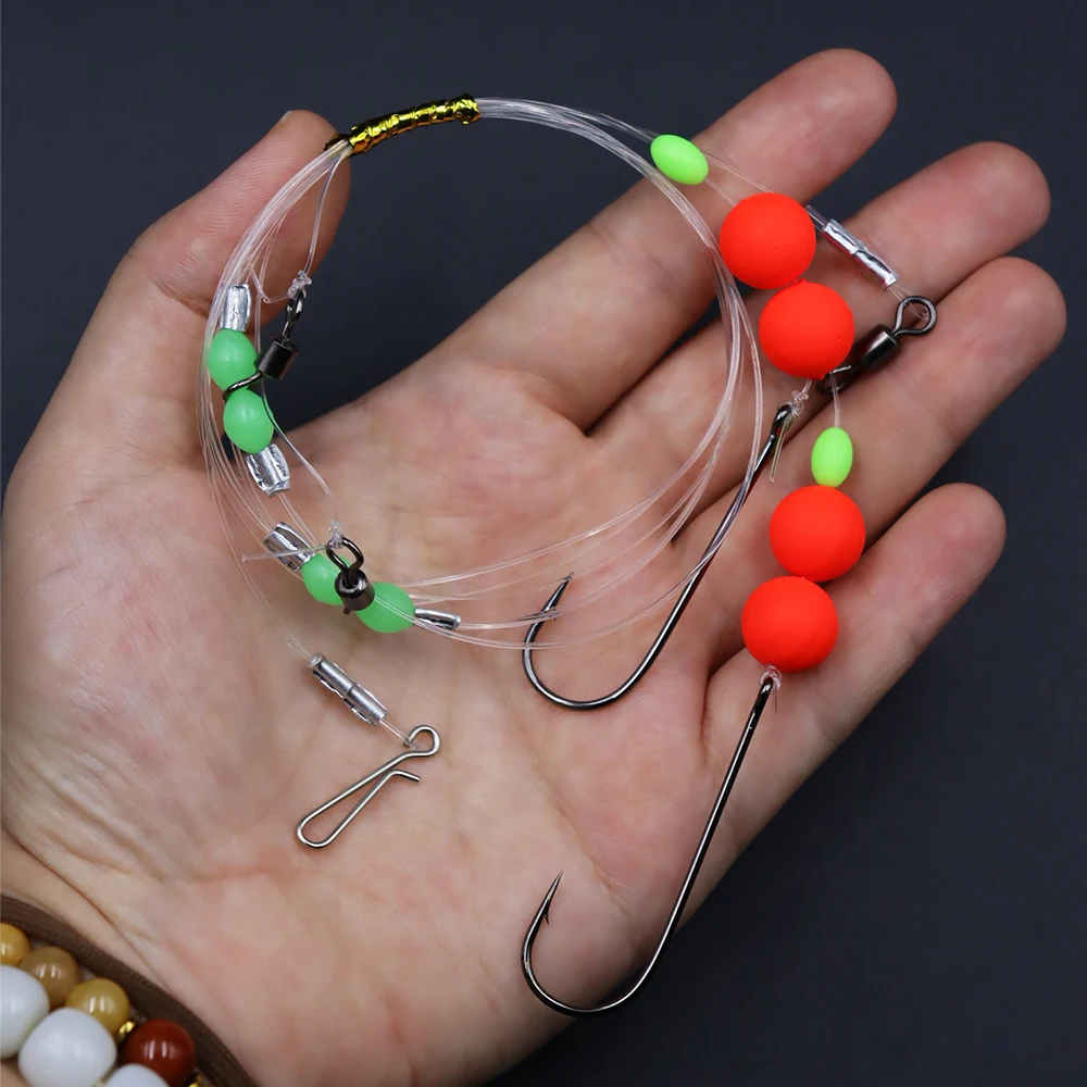 ZYZHE 1/3/5 Stück Surf-Angelrigs mit Doppelschwimmer-Boilies, Salzwasser-Angelrigs, vorgebundene Surf- oder Bootsangel-Köderrigs – Detail 6