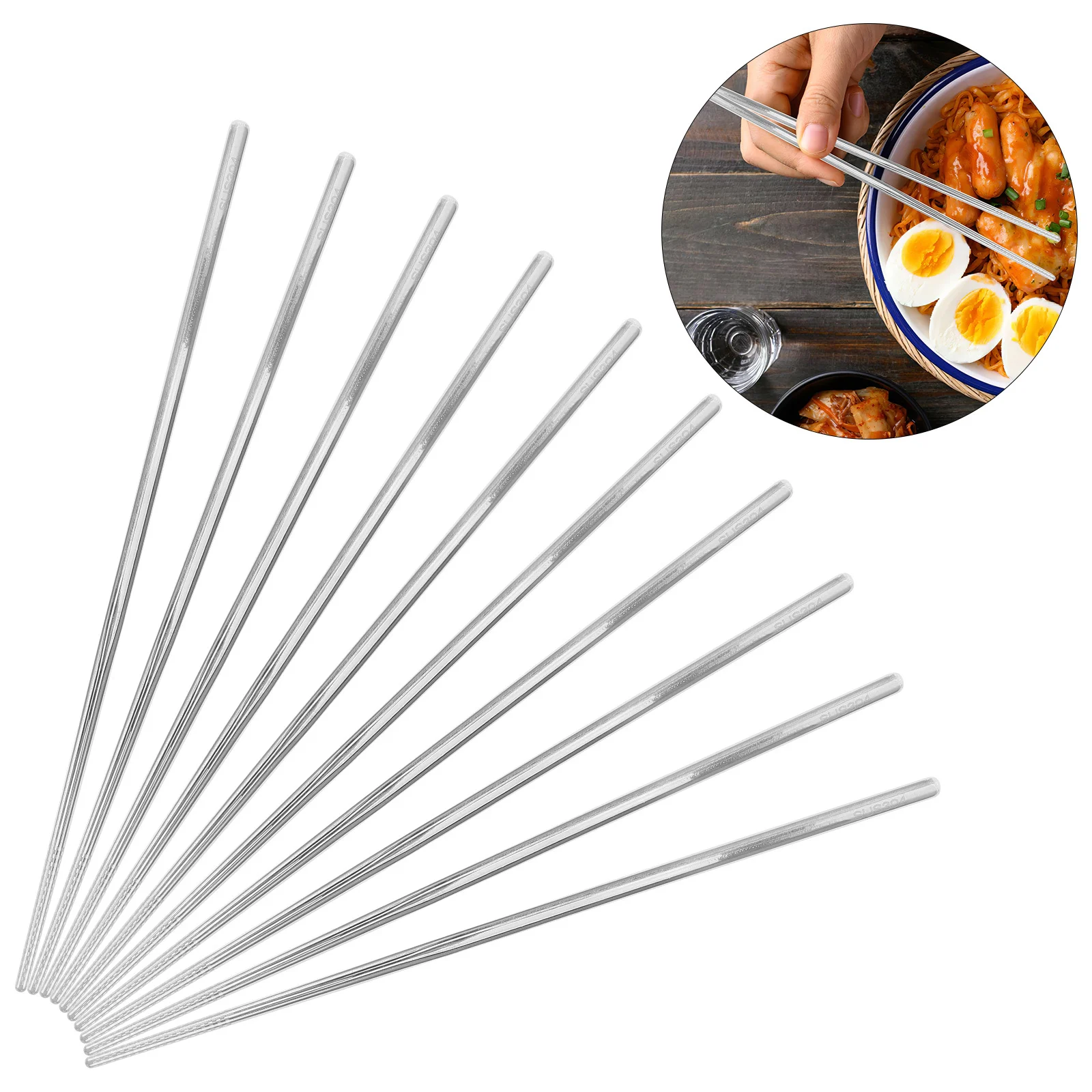 

5Pairs Stainless Steel Chopsticks Korean Style Non Slip Dishwasher Safe Reusable Metal Chopsticks for Home Kitchen Restaurant