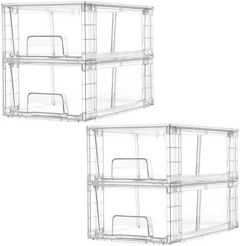 

Набор из 4 прозрачных акриловых штабелируемых ящиков Vtopmart с ручками – органайзер для холодильника, ванной, кухни, шкафа