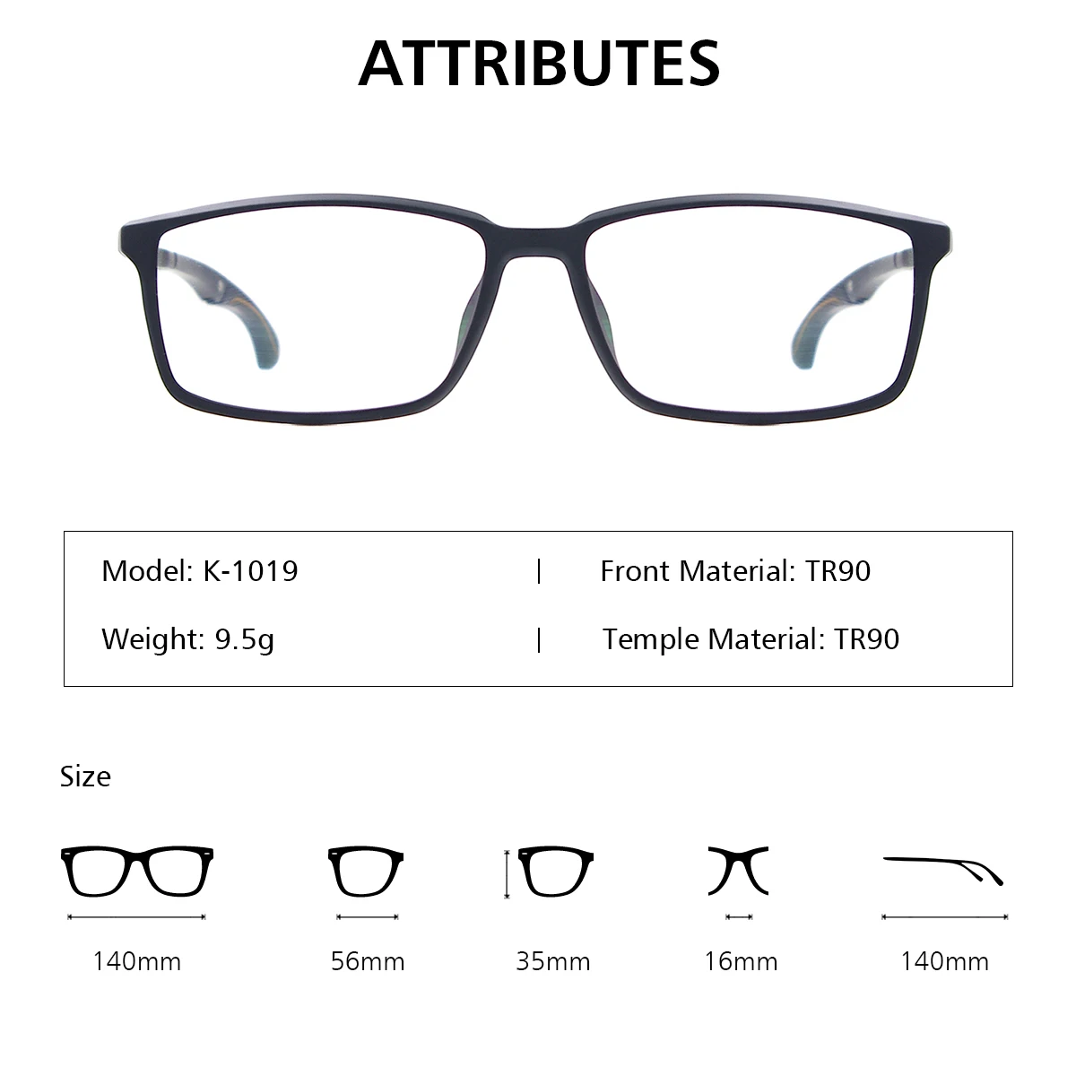 Men Lightweight TR90 Spectacles Rectangular Full Rim Sport Eyewear Frame With Anti Slip Holder For Prescription Lenses