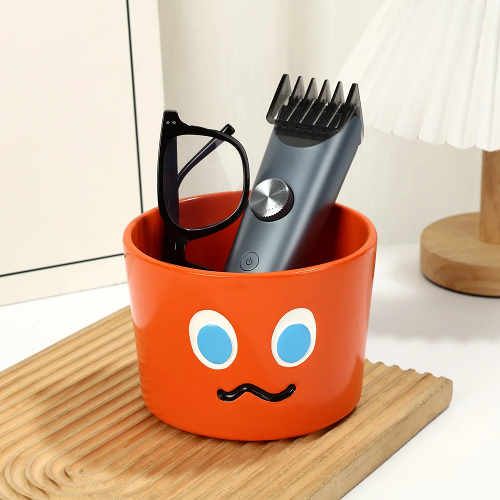 Lovely Funny Expression Storage Pot Student Art Painting Pen Organizer