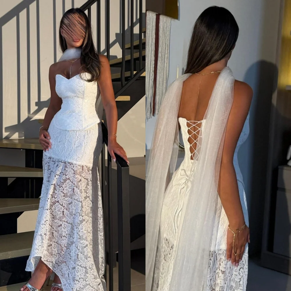 Abiti midi senza spalline a sirena in pizzo con pieghe abbinate sexy personalizzati Abiti per occasioni su misura Taglie disponibili Casual di alta qualità