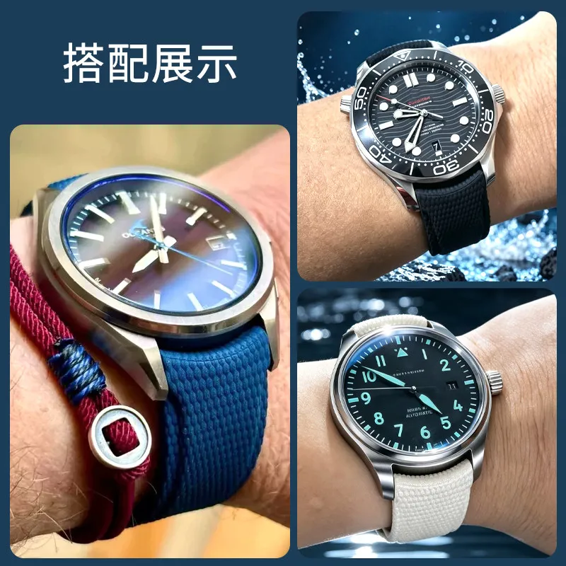 Men Curved End Curved Body Fluororubber Watch Strap Replacement Band for IWC Pilot IW377714 Little Prince Chronograph Mark XVIII