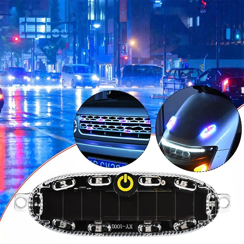 Solar Car Decorative Lights Universal LED Flashing Signal Car Light Night RGB Atmosphere Driving Safety Light Multi-mode Li R5L2