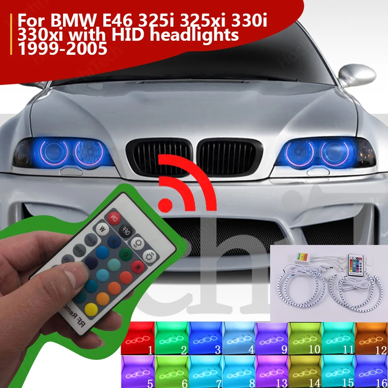 

Headlight Multi-color RGB LED Angel Eyes Ring Eye DRL RF Remote Control For BMW E36 E38 E39 E46 Projector 4x131 Accessories