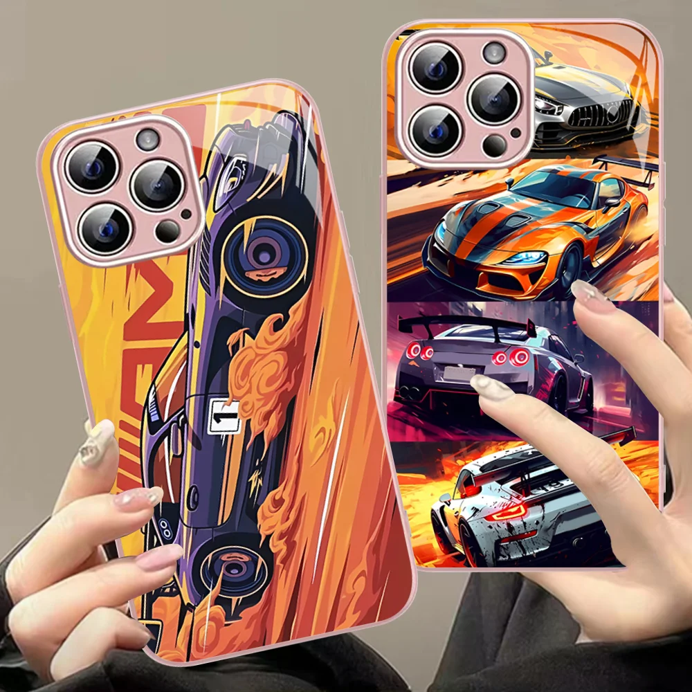 JDM Tokyo Drift Sports Car Male Men Phone Case For iPhone 14 13 12 Mini 11 Pro XS Max X XR 14 Plus Tempered Glass Cover