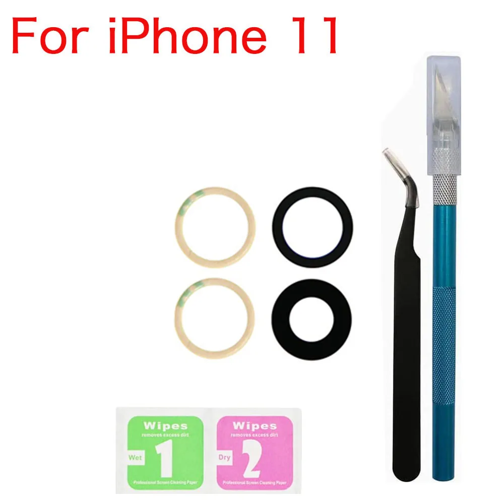 Lentille en verre de caméra arrière avec adhésif et Kit d'outils de réparation pour iPhone 11 12 13 14 Mini Pro Plus Max, remplacement