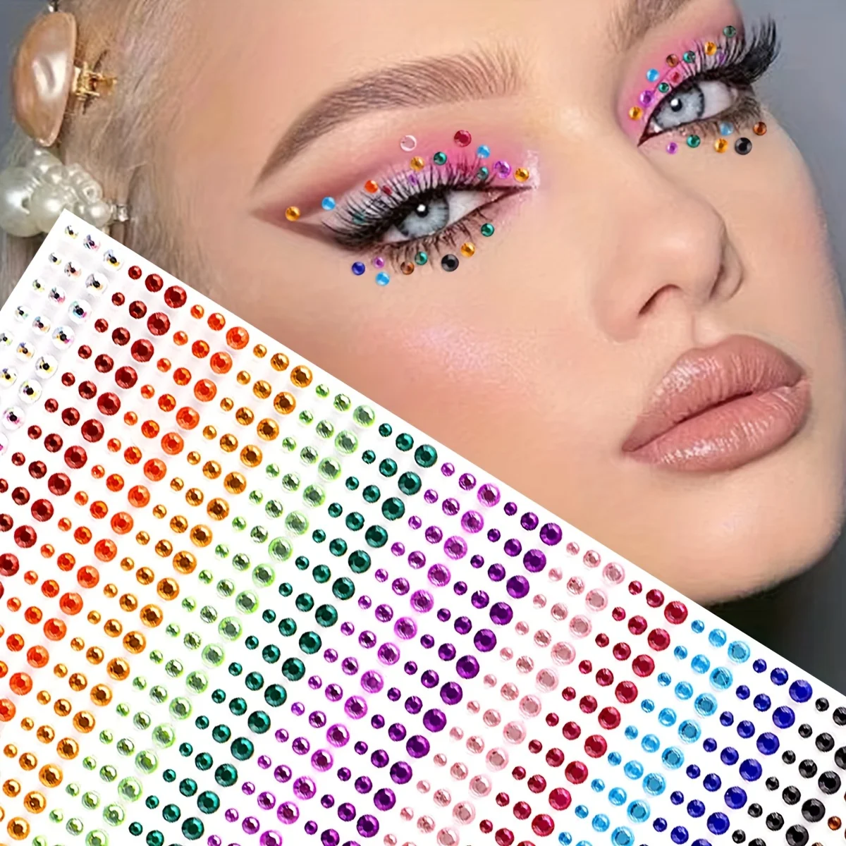 1 Sheet 3D Large Mixed Color Glitter Rhinestone Eye Face Jewelry Sticker DIY Eye Face Makeup Decoration Tattoo Stickers