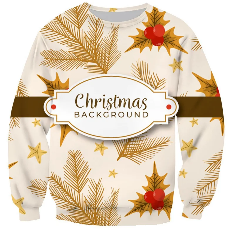 

Colorful Balls Snowflakes Pattern Sweatshirts For Men Leaf Deer 3D Printed Tops Autumn Loose O-Neck Hoodies Long Sleeve Pullover