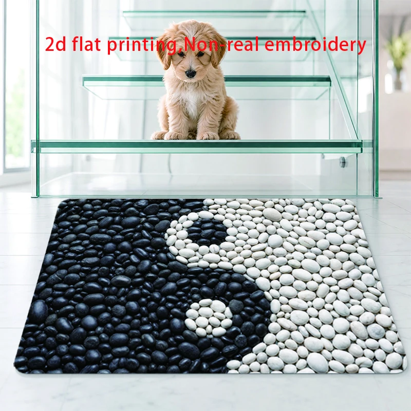 Black White Pebble Yin Yang Area Rug Non Slip Washable Floor Mat For Bedroom Entryway Living Room Home Decor
