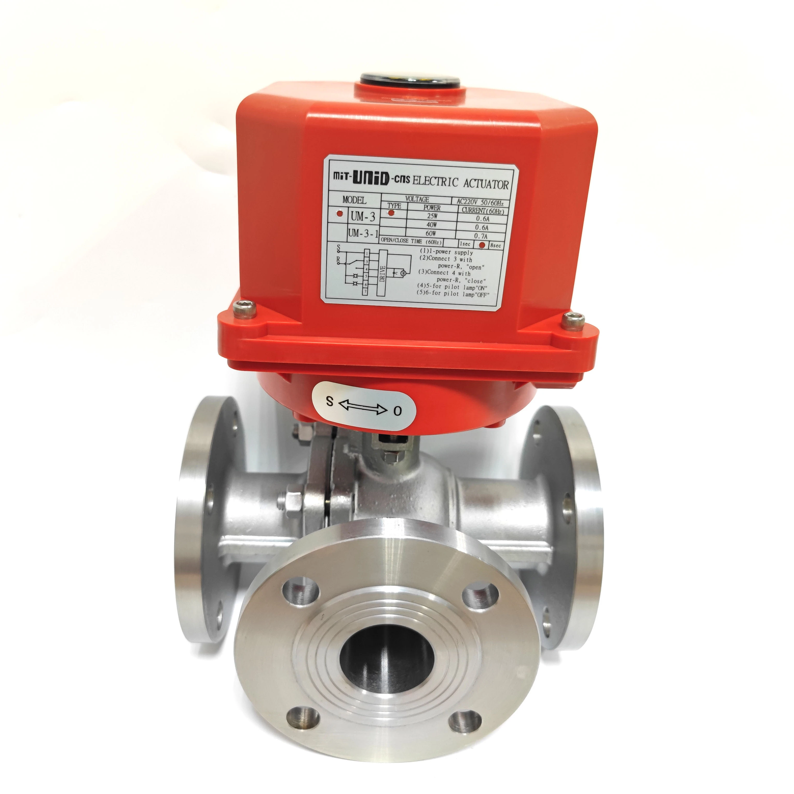 

DN40 1-1/2" 24V 220V 380V Stainless Steel Flanged Electric Actuator 3 Way Electric Motor Valve