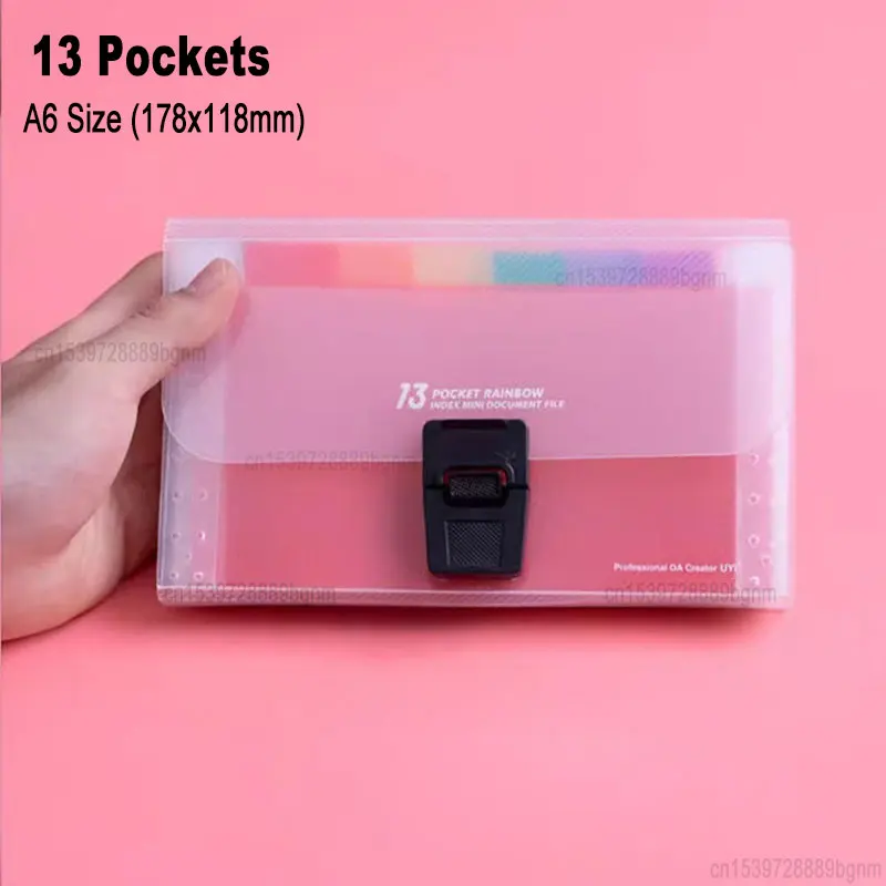 13 Pockets Mini A6 Expanding Wallet File Folder Ticket Bill Receipt Classification Organizer Case Office Buckle Storage Bag