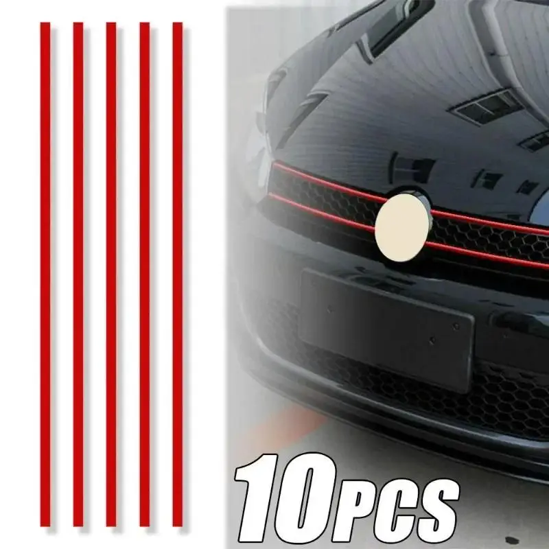 

5pcs Reflective Strips Car Stickers Auto Front Hood Grille Mouldings Red Waterproof Car Decor Accessories Exterior Parts
