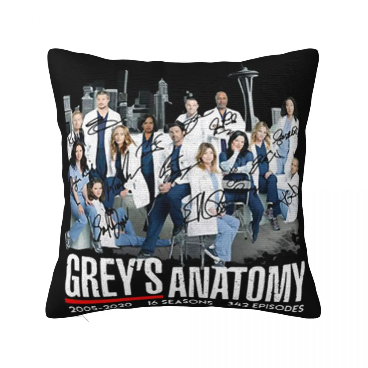 Grey's Anatomy 2005-2020 16 Seasons 342 Episodes Signatures Washable Reusable Cotton Cheap Price Middle Aged Pillow Case