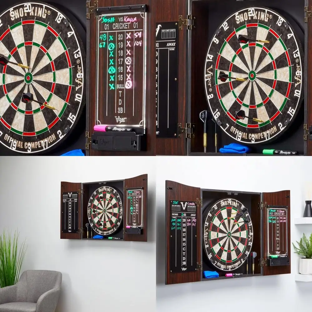 

GLD Deluxe Dartboard Cabinet with Shot King Sisal Board and Illumiscore, Wooden