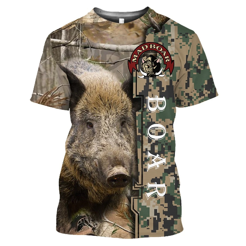 Camouflage Boar Animals Hunting 3D T-shirt Summer Leisure Men Tops Fashion Street Women\'s Pullover Short Sleeve T Shirt