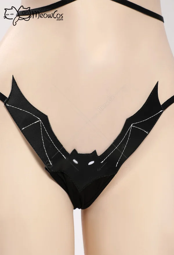 Meowcos Women Bat Theme Sexy Lingerie Set Black Bat Style Lingeri Costume Cosplay con polsini pelosi e polsini delle gambe