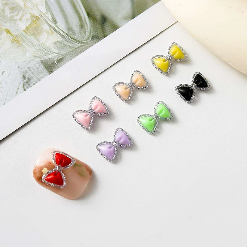 Bow Nail Accessories Glow-in-the-dark Bow Tie Nail Decoration Flat Bottom Drill DIY Resin Nail Material