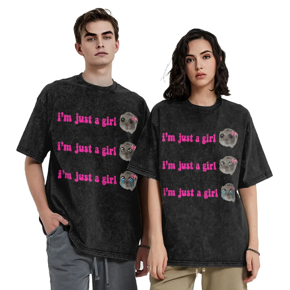 Sad Hamster Meme Washed T Shirts Casual Short Sleeve Hip Hop T-Shirt Streetwear Tops Tees for Men Women